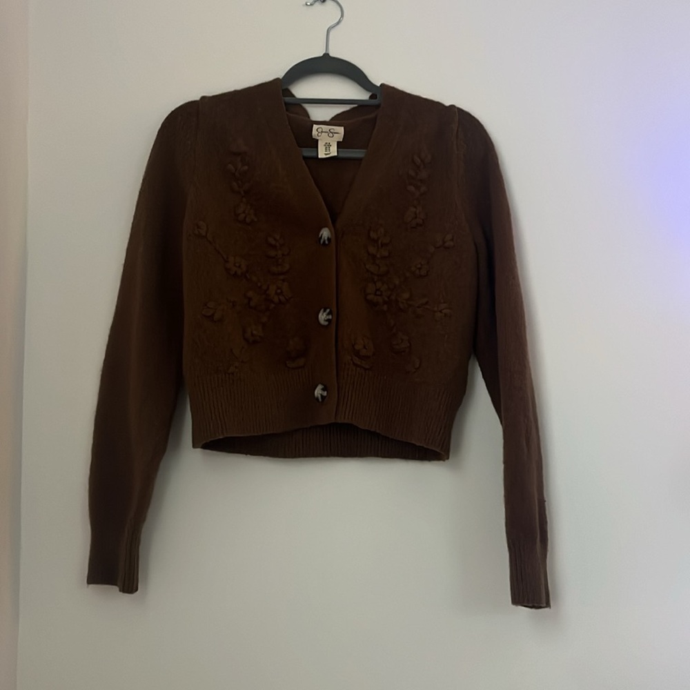 Size small Brown knit cardigan sweater with flowers!